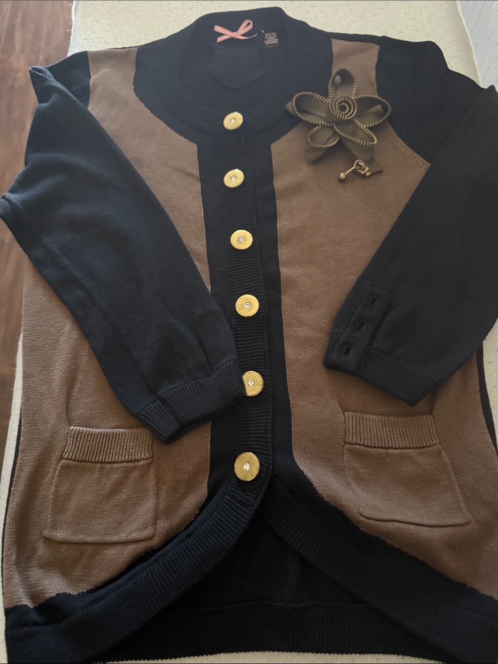 Black and Brown Contrast Button-Front Sweater Cardigan